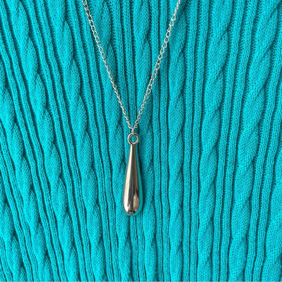 NY Collection Woman Teal Sweater Top Attached Collar & Silver Pendant Size 3X - Picture 3 of 12